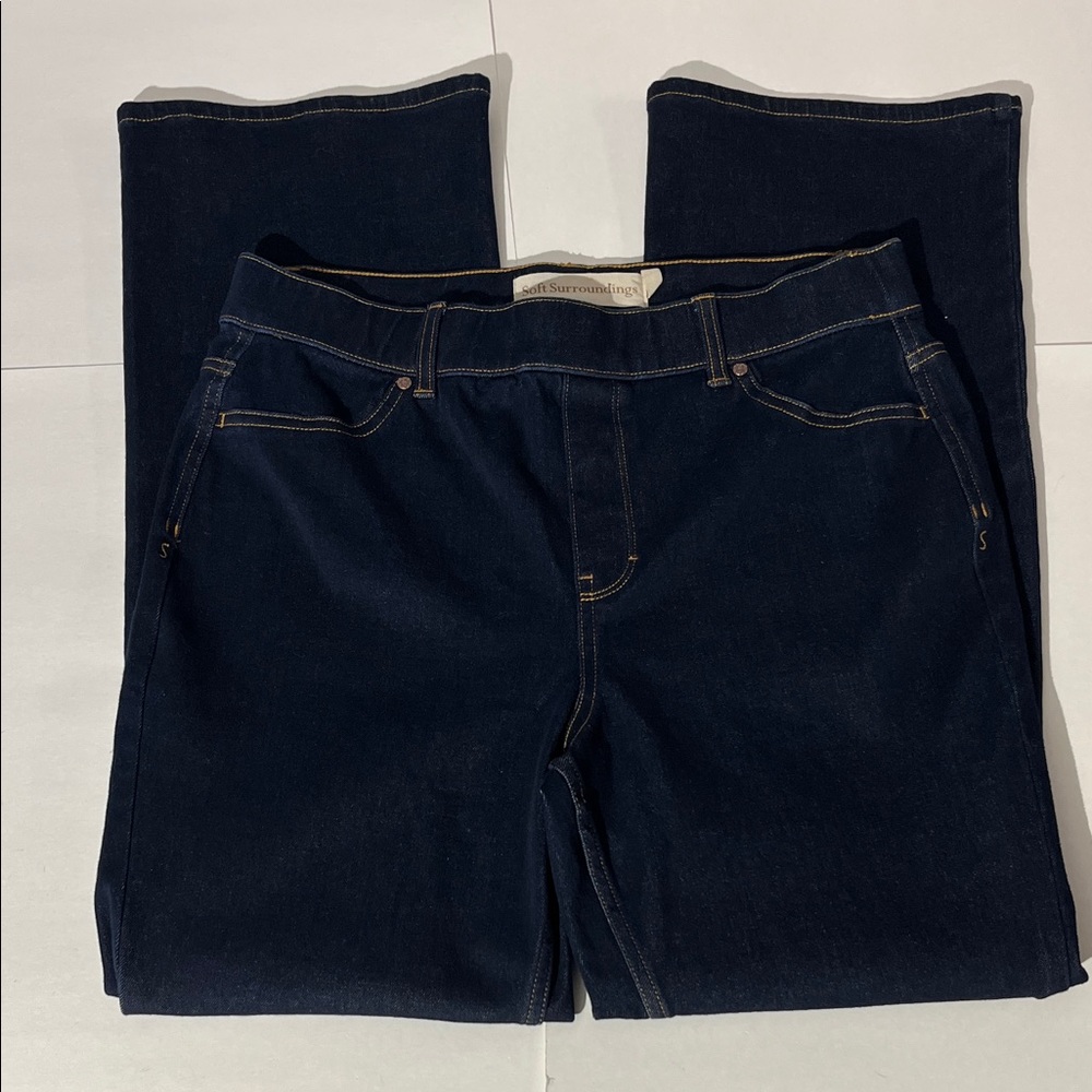 Soft Surroundings Boot Cut Flare Pull On Denim Jeans sz Medium Dark Wash Casual